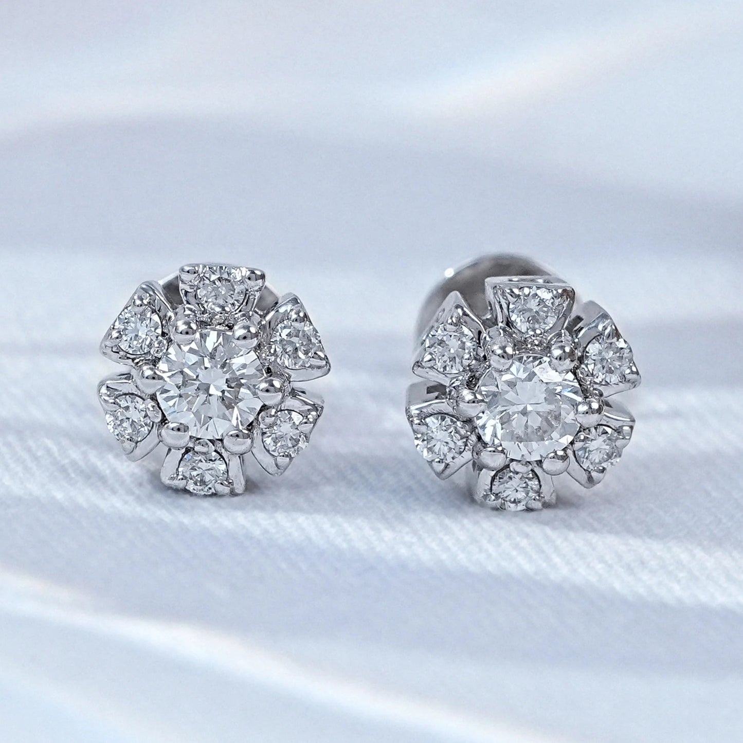 Round Cut Lab Grown Diamond Flower Stud Earrings