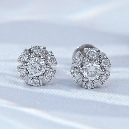 Round Cut Lab Grown Diamond Flower Stud Earrings