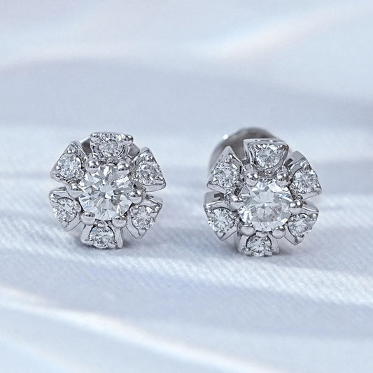 Round Cut Lab Grown Diamond Flower Stud Earrings