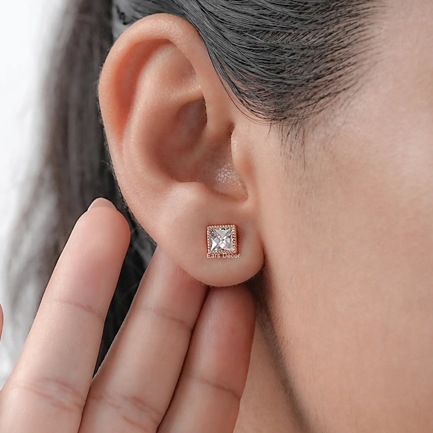 French Cut Diamond Stud Earrings