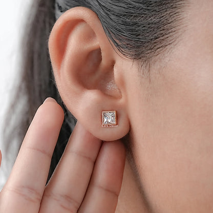 French Cut Diamond Stud Earrings