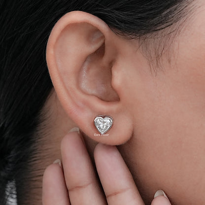 Lab Grown Heart Cut Diamond Bezel Set Earrings