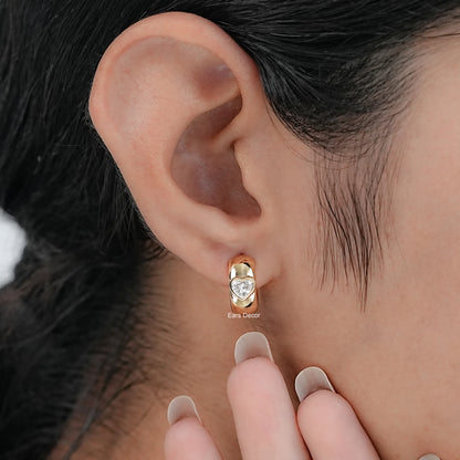 Heart Cut Lab Diamond Solitaire Huggie Hoop Earrings