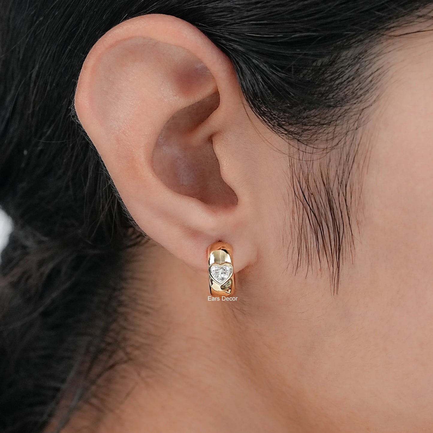 Heart Cut Lab Diamond Solitaire Huggie Hoop Earrings