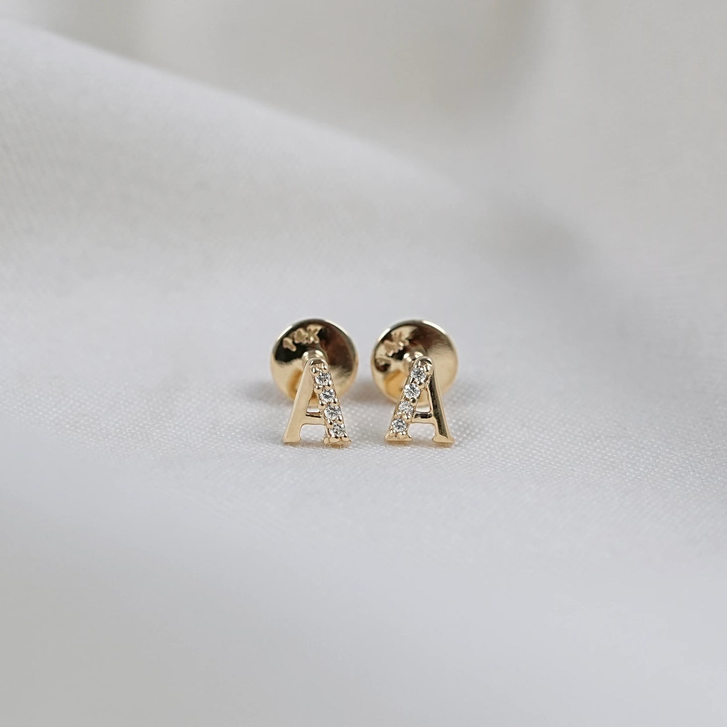 Round Cut Natural Diamond Letter Stud Earrings