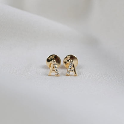 Round Cut Natural Diamond Letter Stud Earrings