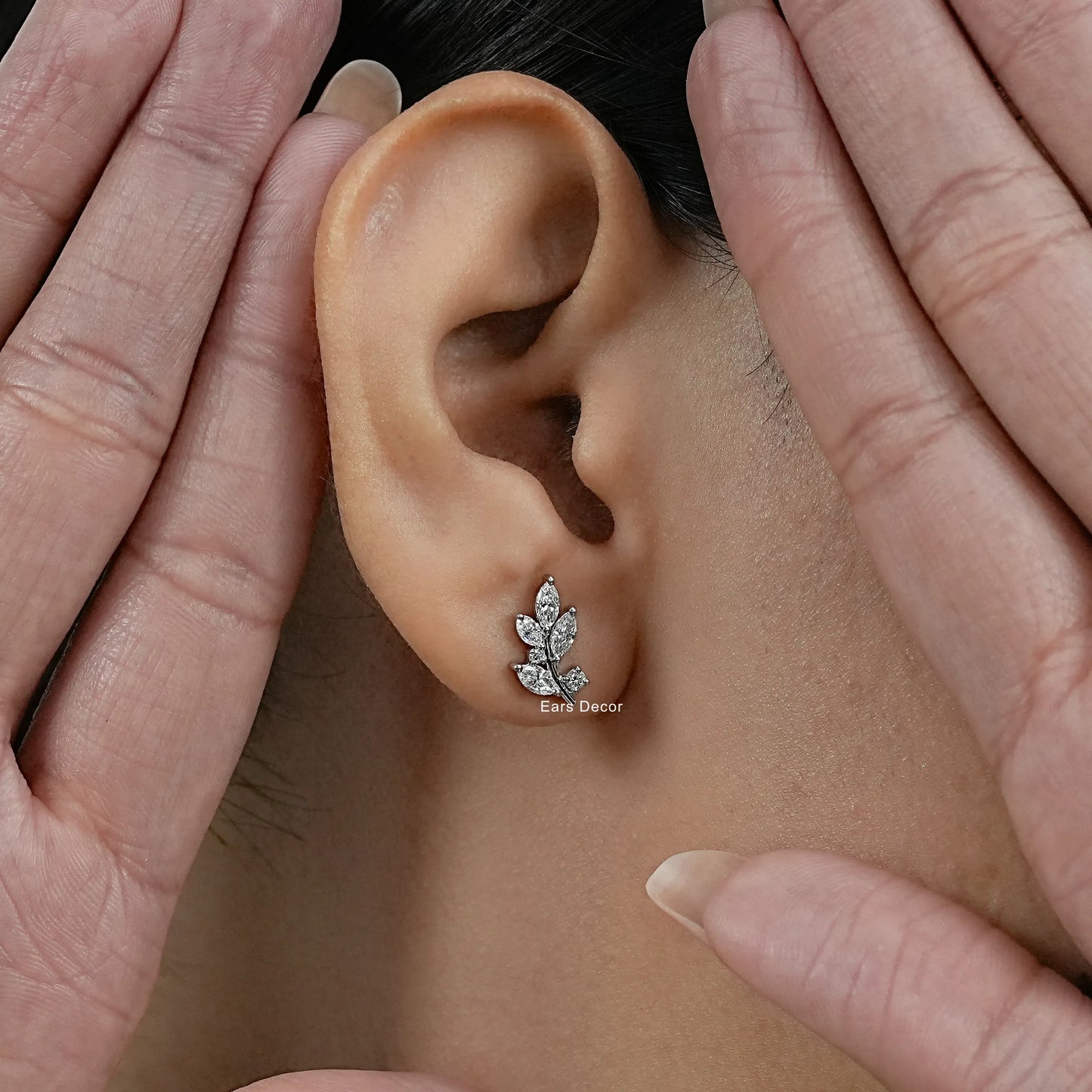 Marquise And Round Diamond Leaf Stud Earrings