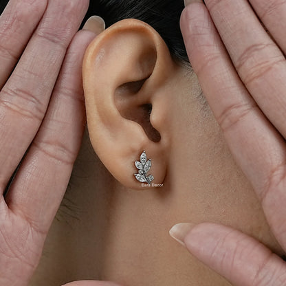 Marquise And Round Diamond Leaf Stud Earrings