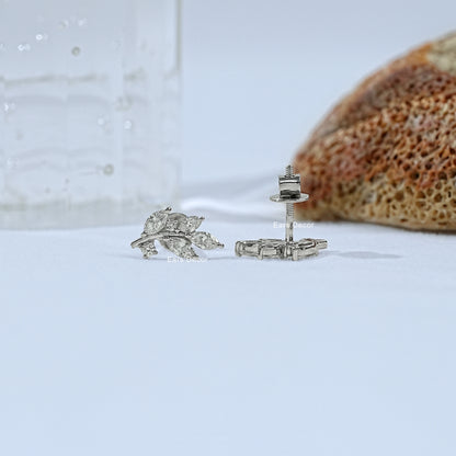 Marquise And Round Diamond Leaf Stud Earrings