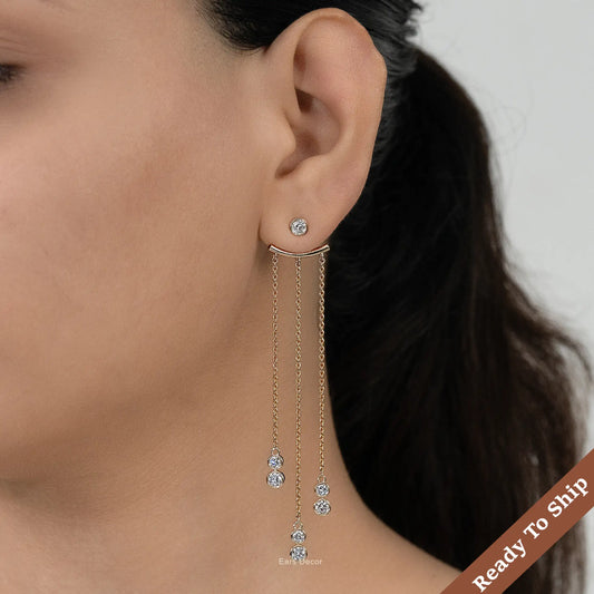 Triple Chain Long Dangle Stud Earring