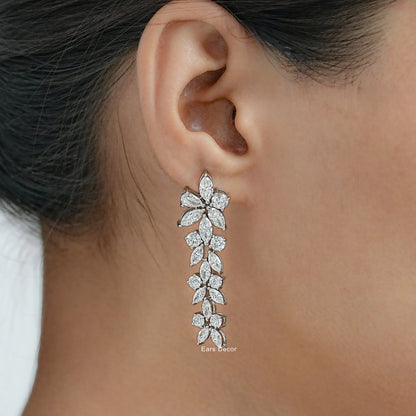 Marquise Cut Lab Diamond Cluster Drop Earrings
