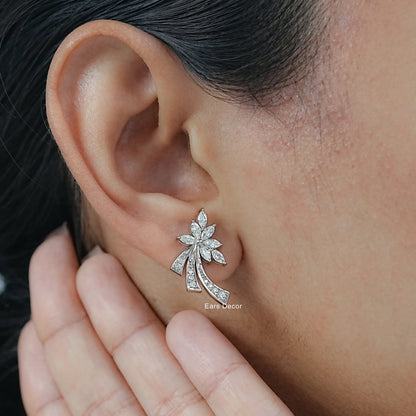 Marquise Cut Leaf Shaped Lab Diamond Stud Earrings