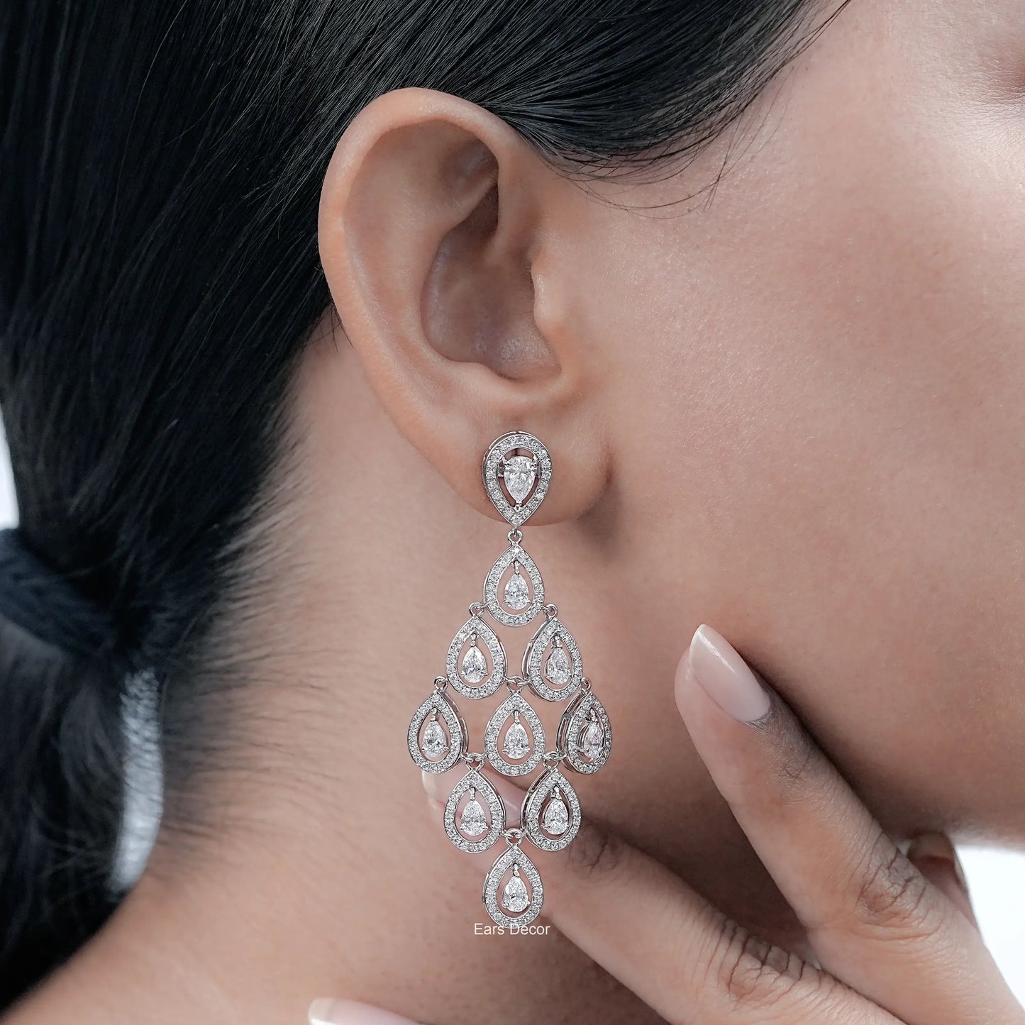 Pear Cut Lab Diamond Chandelier Drop Earrings