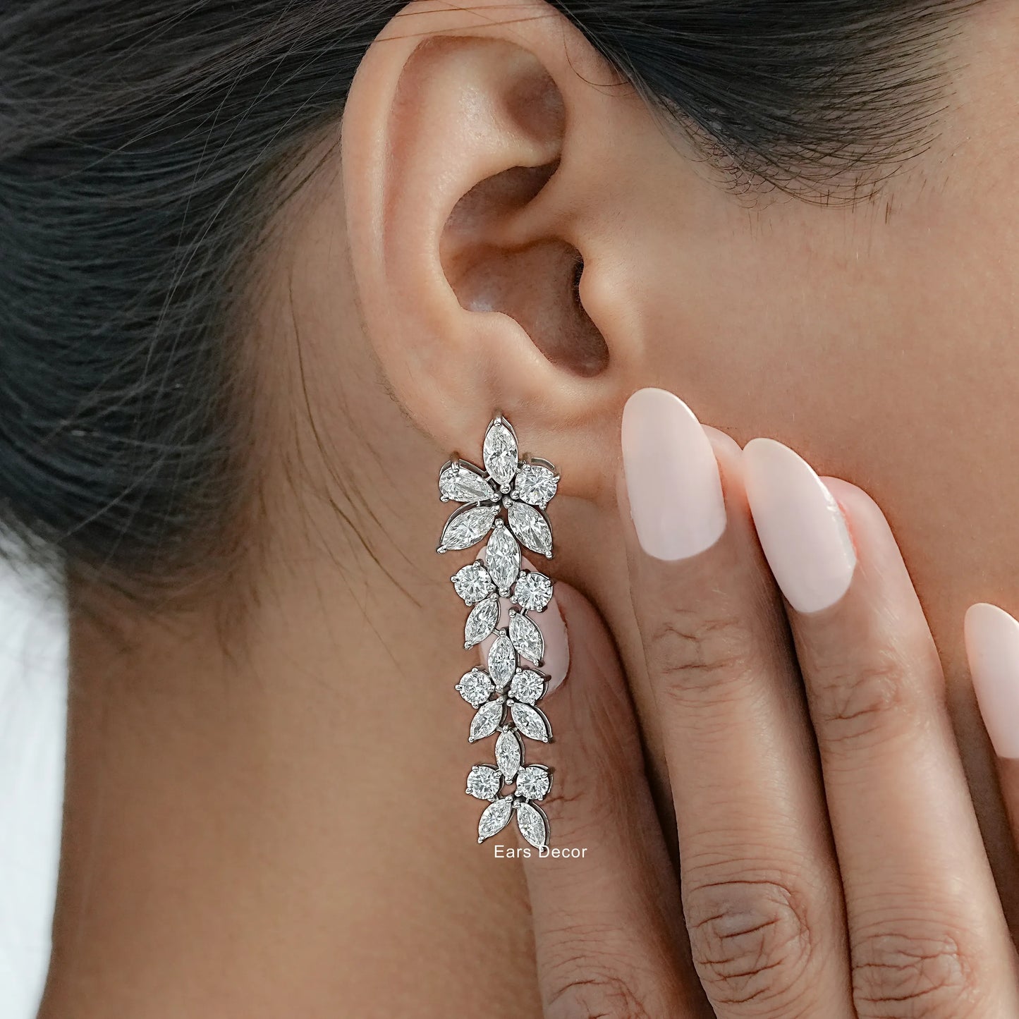 Marquise Cut Lab Diamond Cluster Drop Earrings