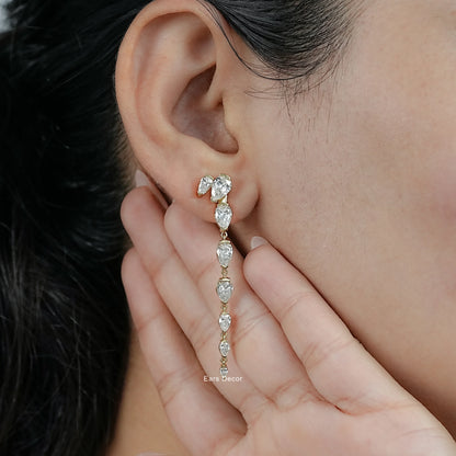 Pear Cut Lab Diamond Liner Drop Earrings