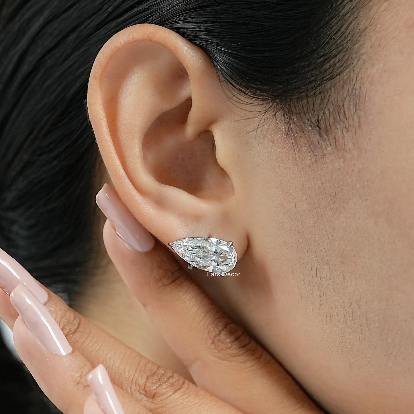 Clip On Pear Lab Diamond Stud Earrings