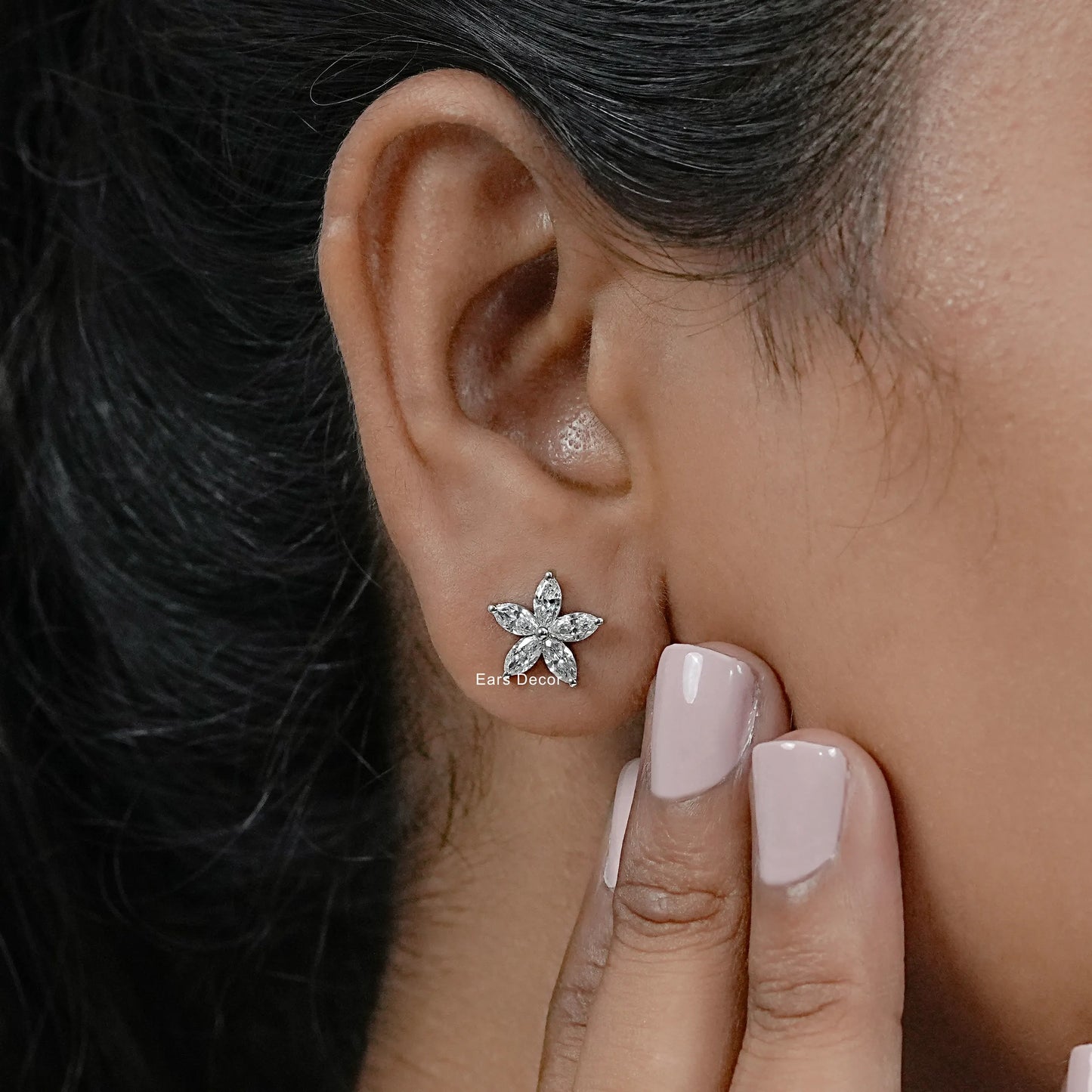 Marquise Cut Lab Diamond Cluster Stud Earring.