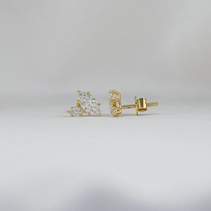 Cluster marquise diamond earrings for women in yellow gold side view screw back stud design