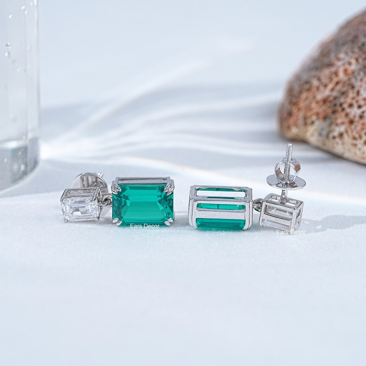 Emerald Cut Green Gemstone Dangle Earrings