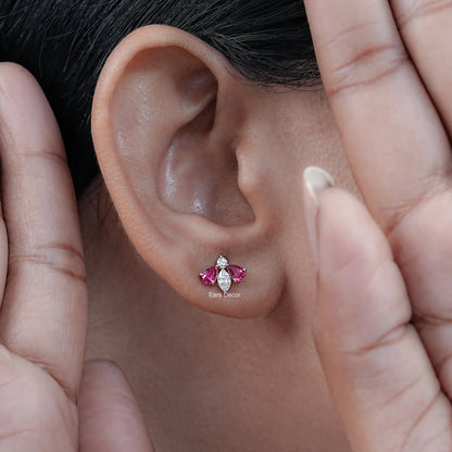 Ruby Pear And Marquise Lab Diamond stud Earrings