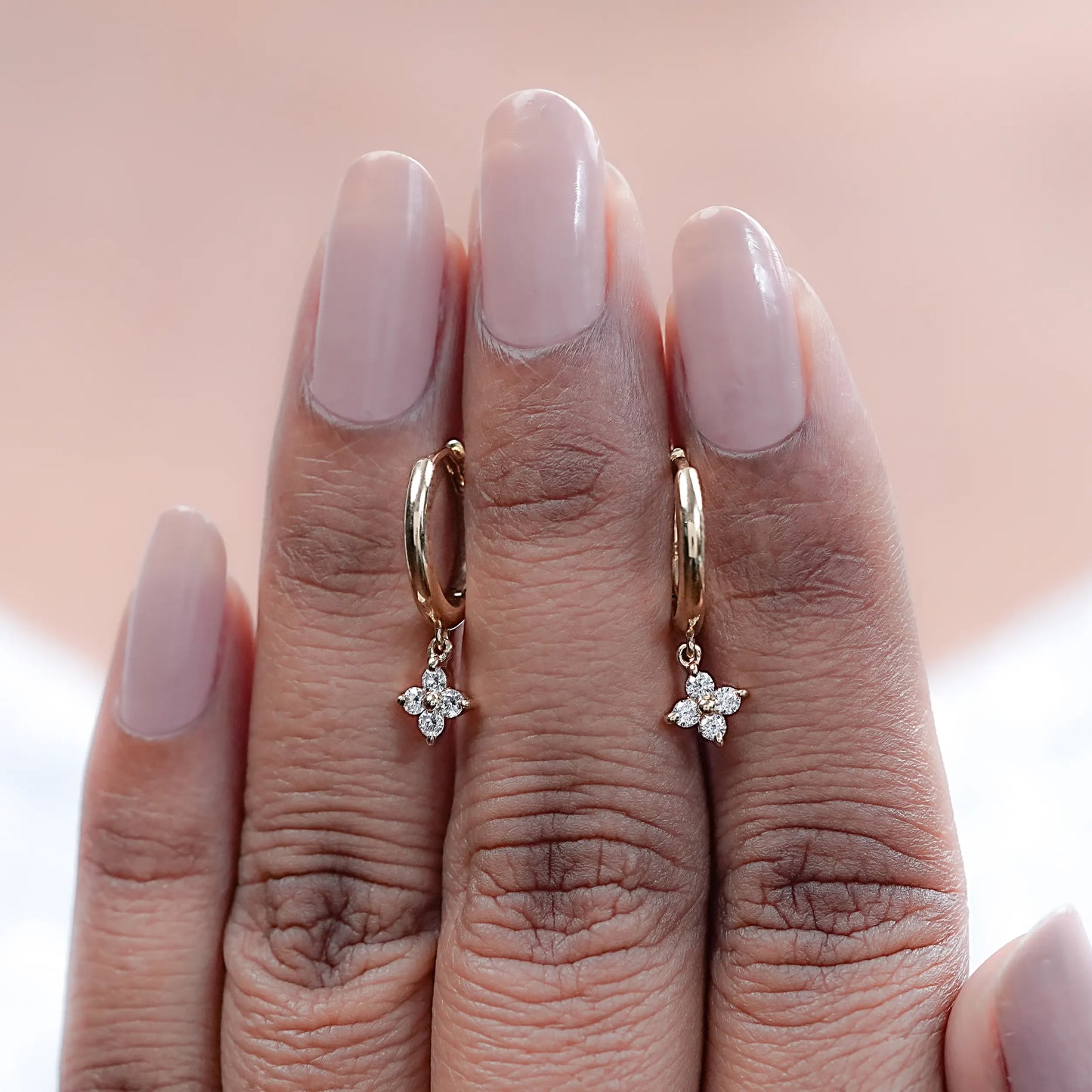 Round Lab Diamond Floral Drop Hoop Earrings