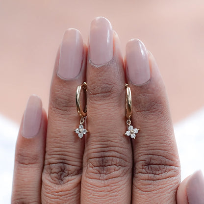 Round Lab Diamond Floral Drop Hoop Earrings