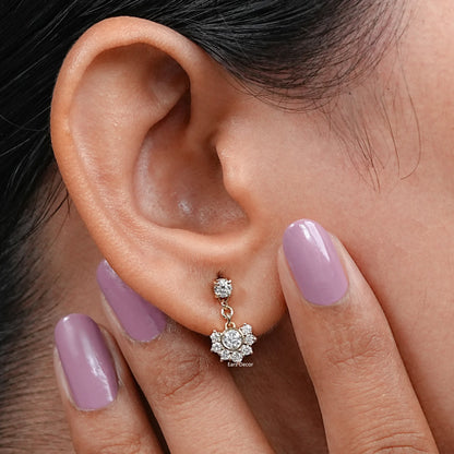 Round Cut Lab Grown Diamond Half Halo Dangle Earrings