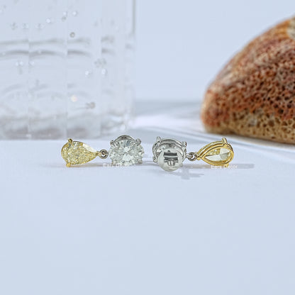 Fancy Yellow Pear And Oval Diamond Dangle Earrings