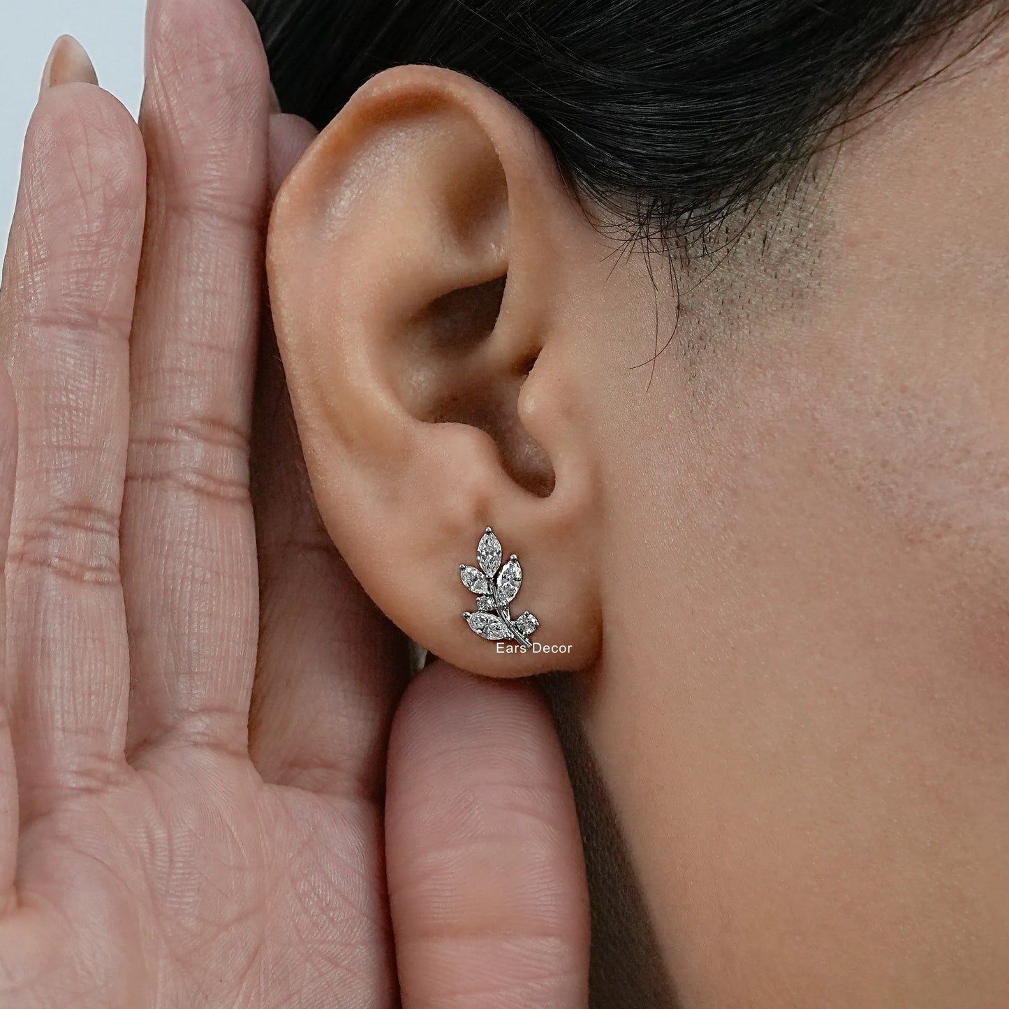 Marquise And Round Diamond Leaf Stud Earrings