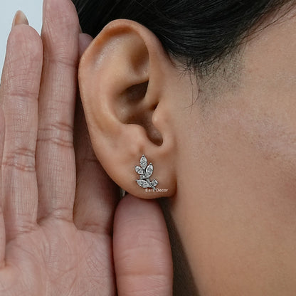 Marquise And Round Diamond Leaf Stud Earrings