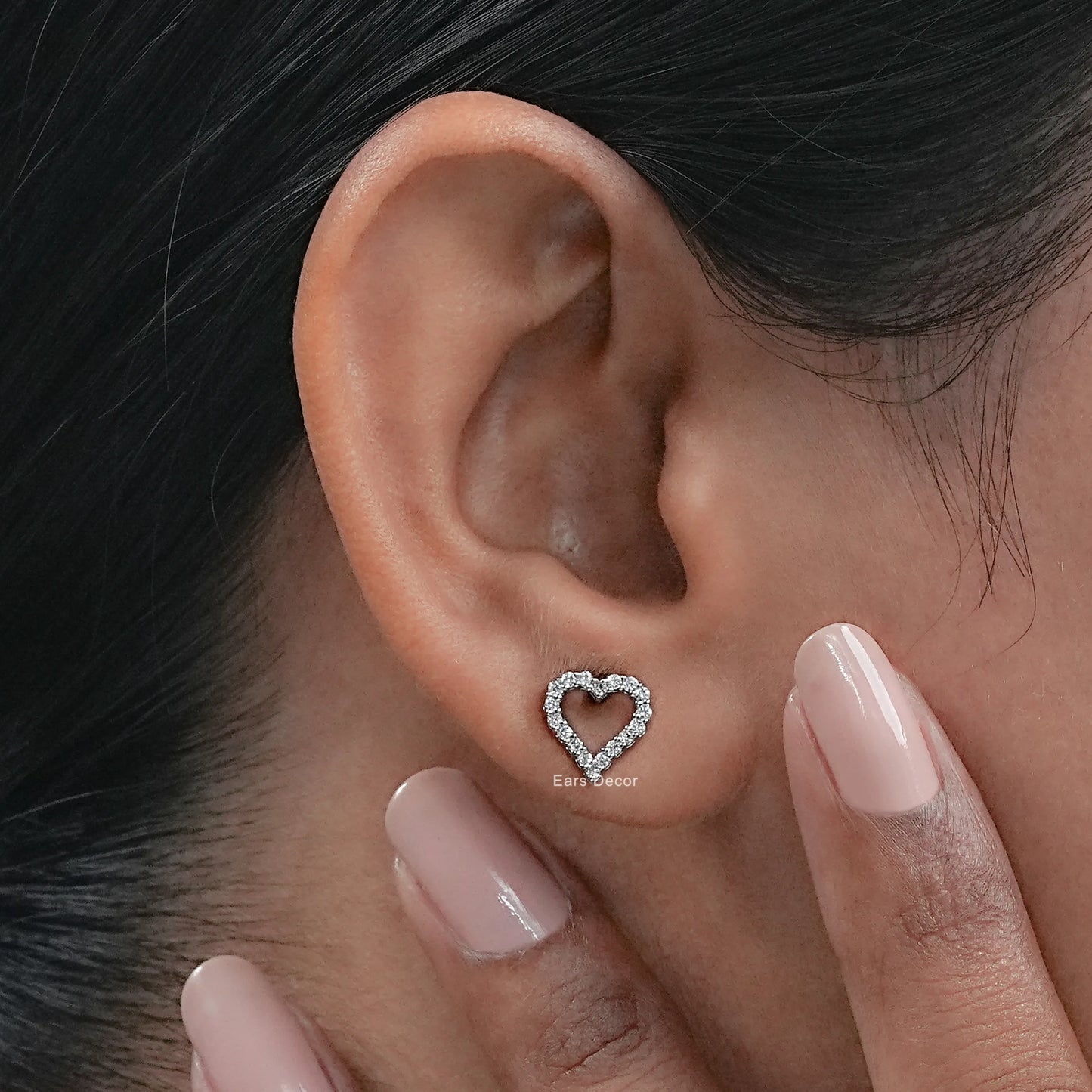 Open Heart Round Diamond Stud Earrings