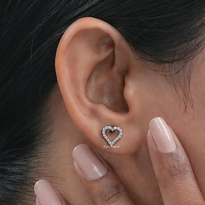 Open Heart Round Diamond Stud Earrings