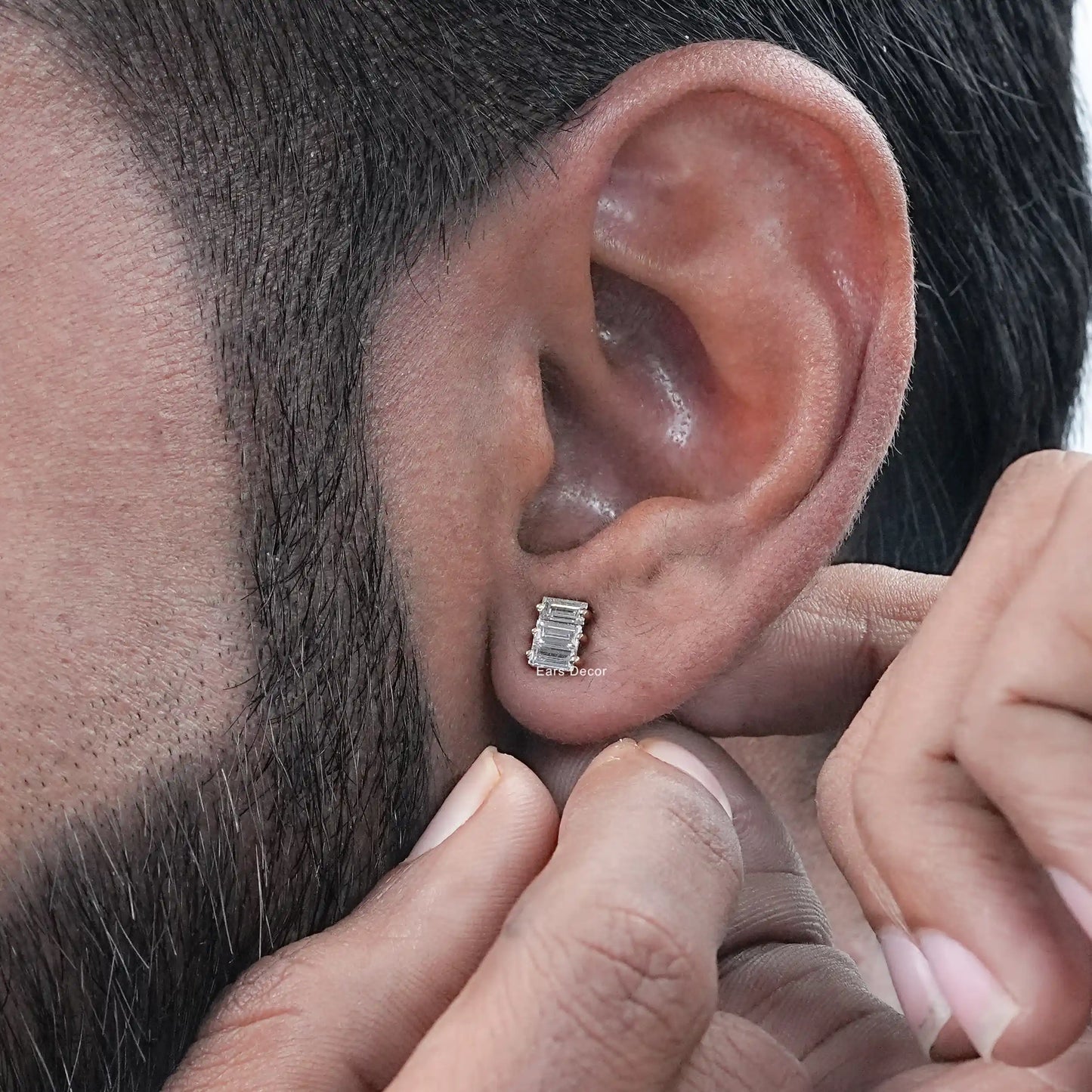 Baguette Cut Lab Grown Diamond Stud Earring For Men's