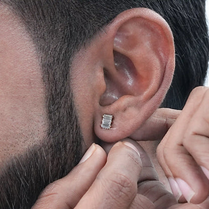 Baguette Cut Lab Grown Diamond Stud Earring For Men's