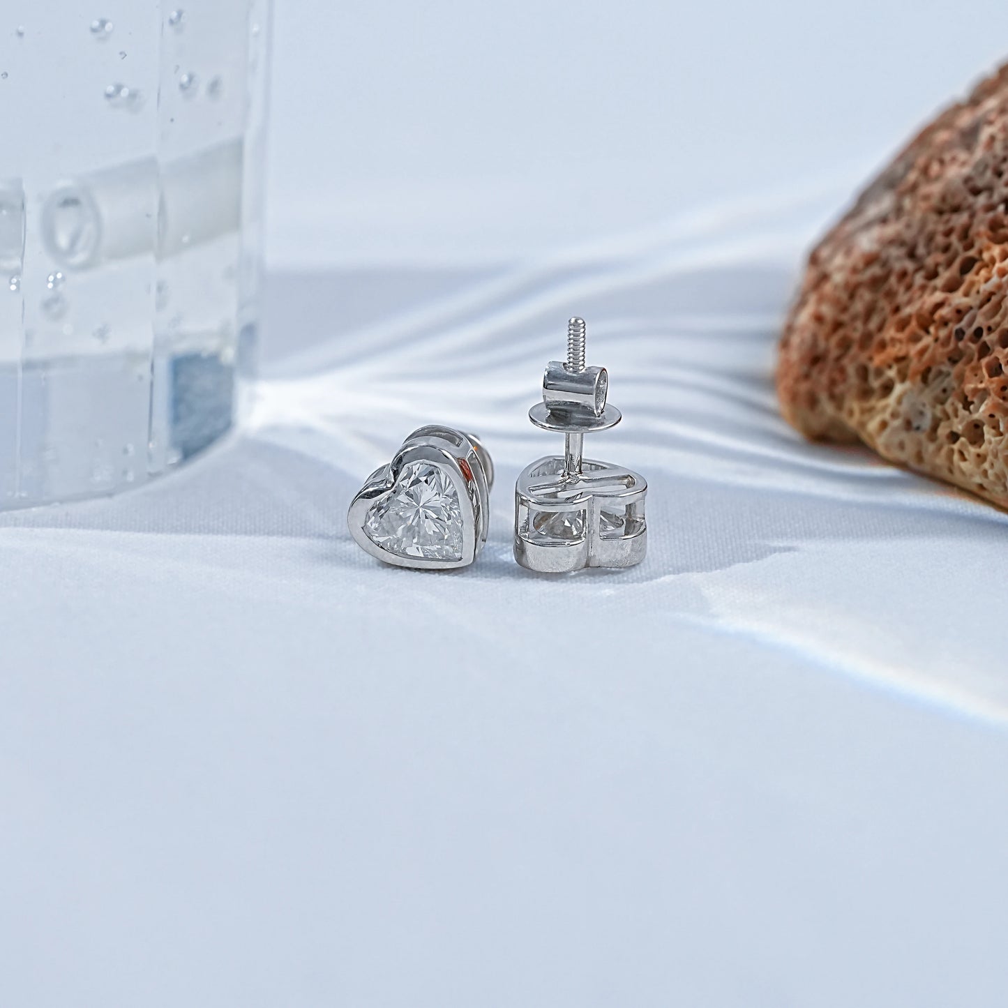 Lab Grown Heart Cut Diamond Bezel Set Earrings