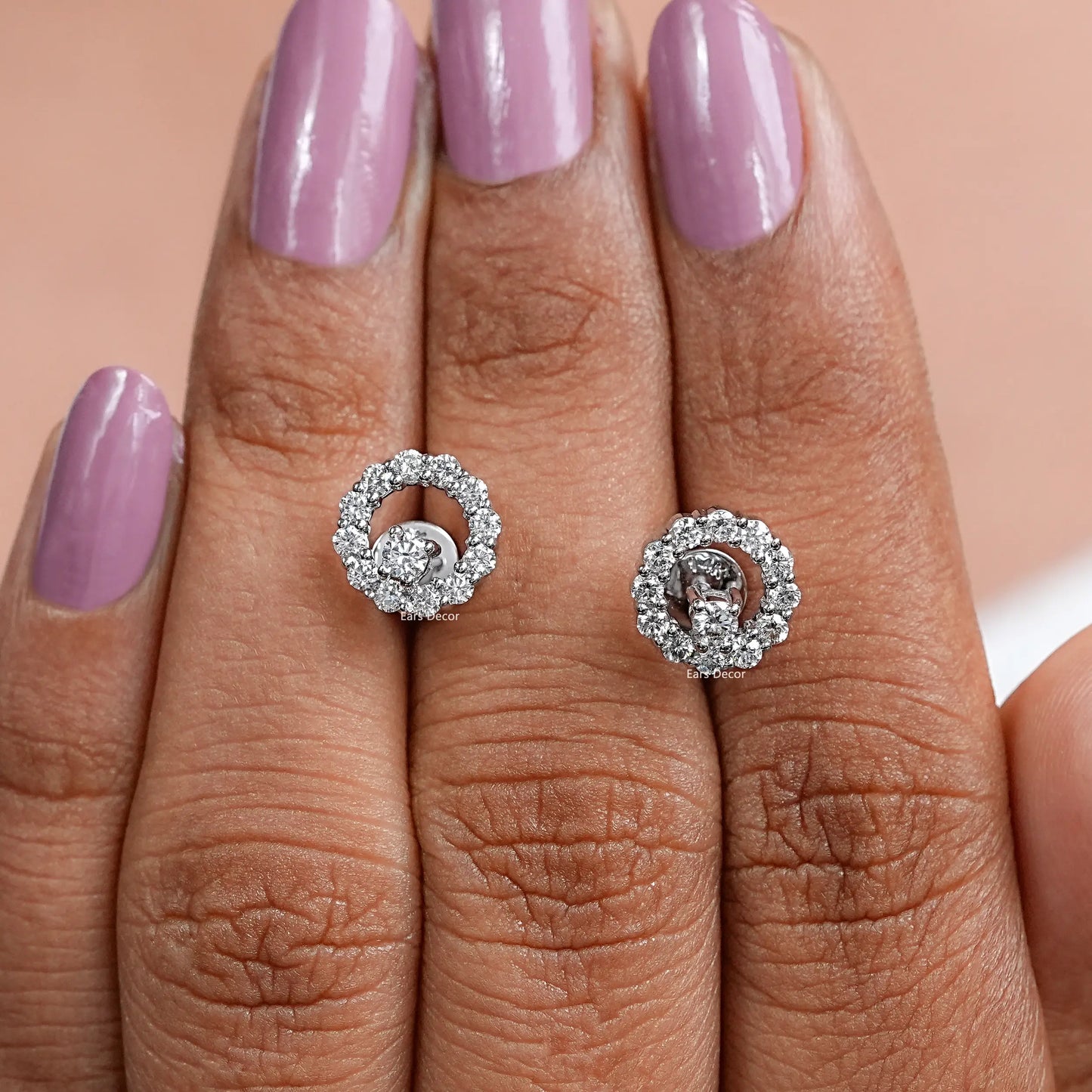 Round Shape Lab Diamond Open Circle Studs