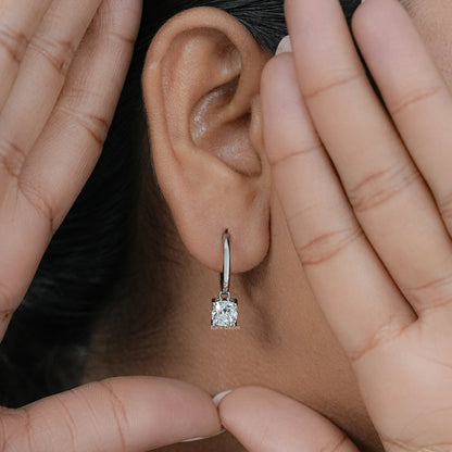 Square Old Mine Cushion Lab Diamond Dangle Earrings