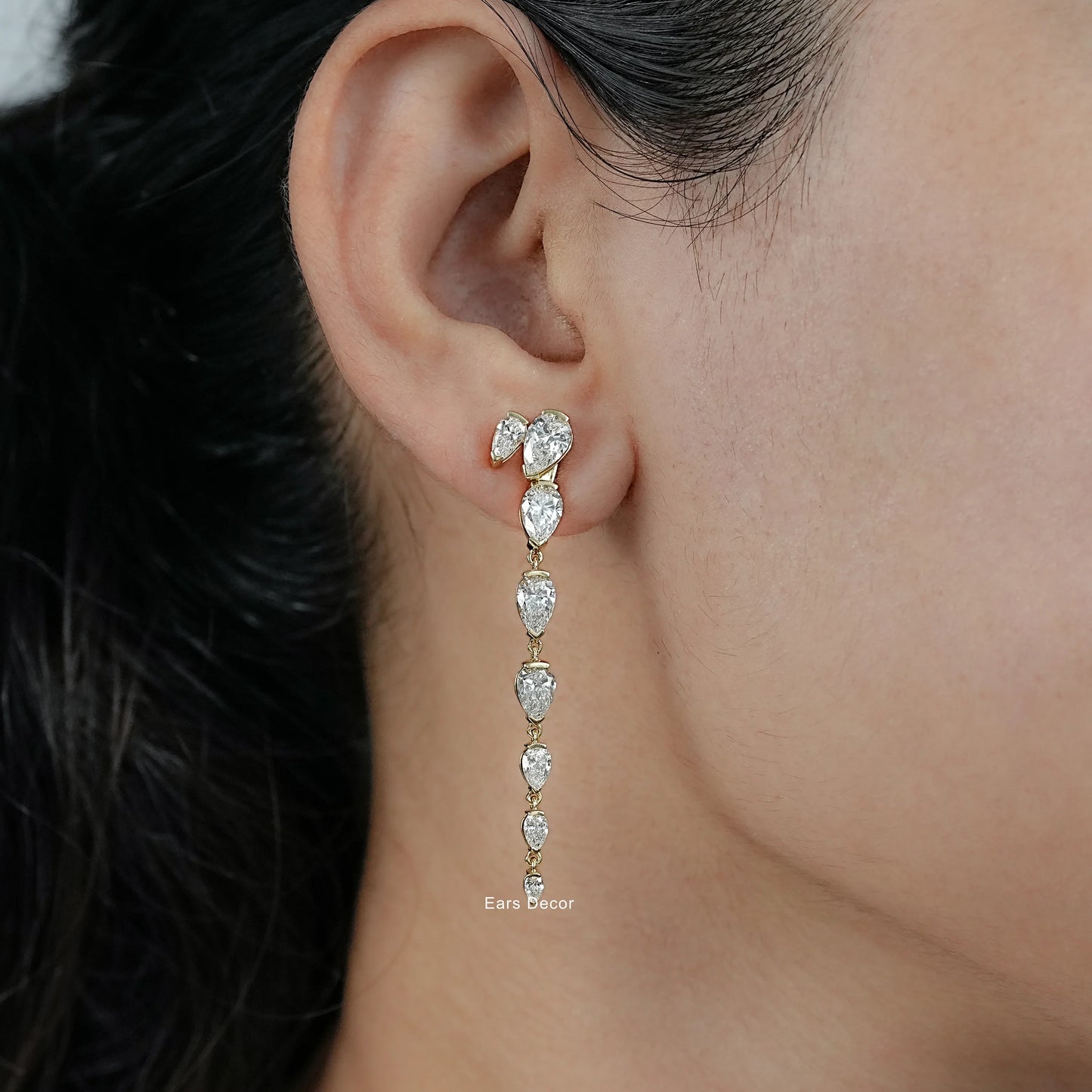 Pear Cut Lab Diamond Liner Drop Earrings