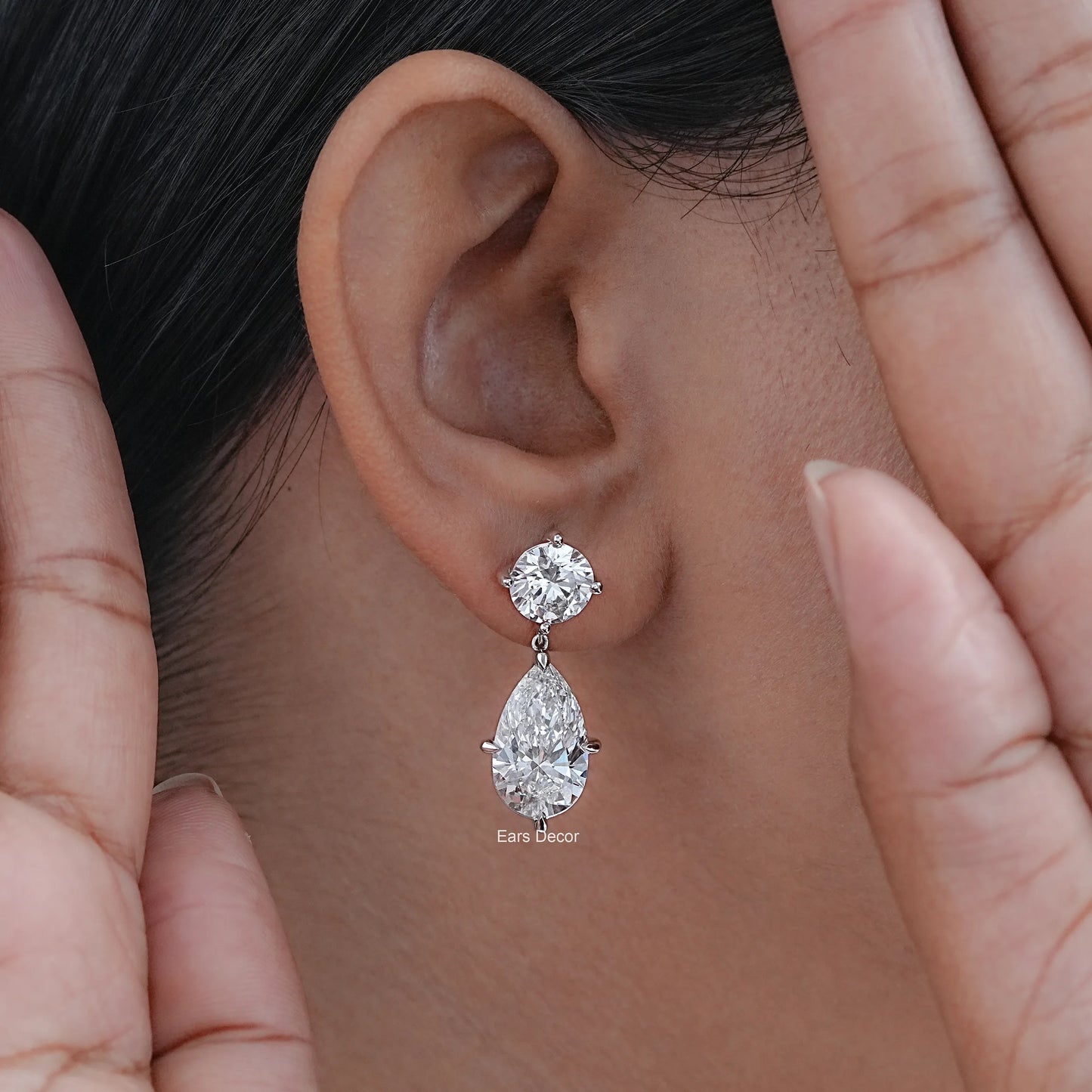 Pear & Round Lab Diamond Drop Earrings
