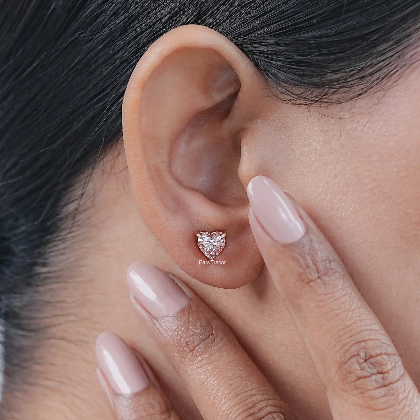 Heart Shaped Pink Lab Diamond Solitaire Stud Earrings
