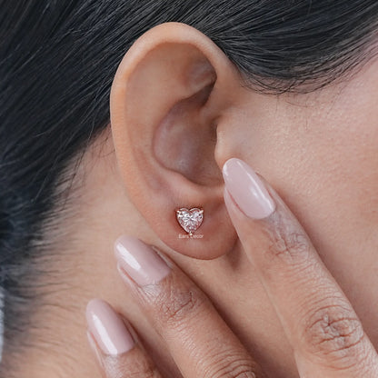 Heart Shaped Pink Lab Diamond Solitaire Stud Earrings