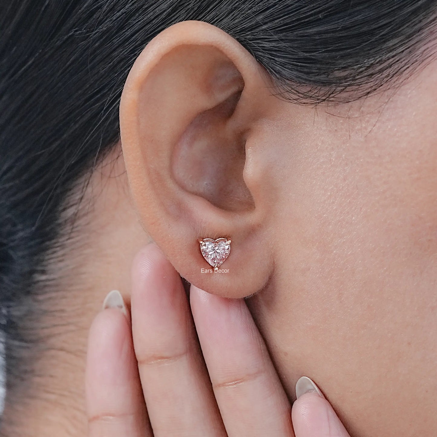 Heart Shaped Pink Lab Diamond Solitaire Stud Earrings