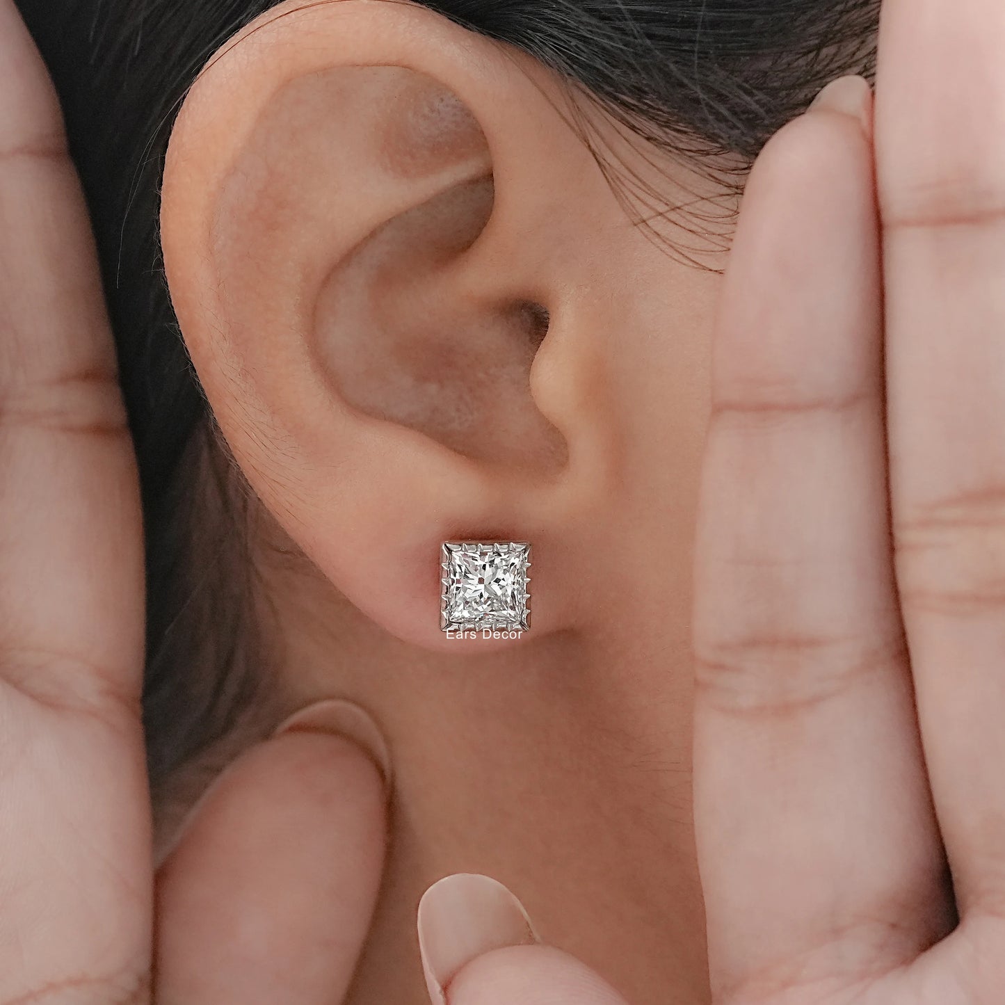 Princess Cut Lab Diamond Milgrain Stud Earrings