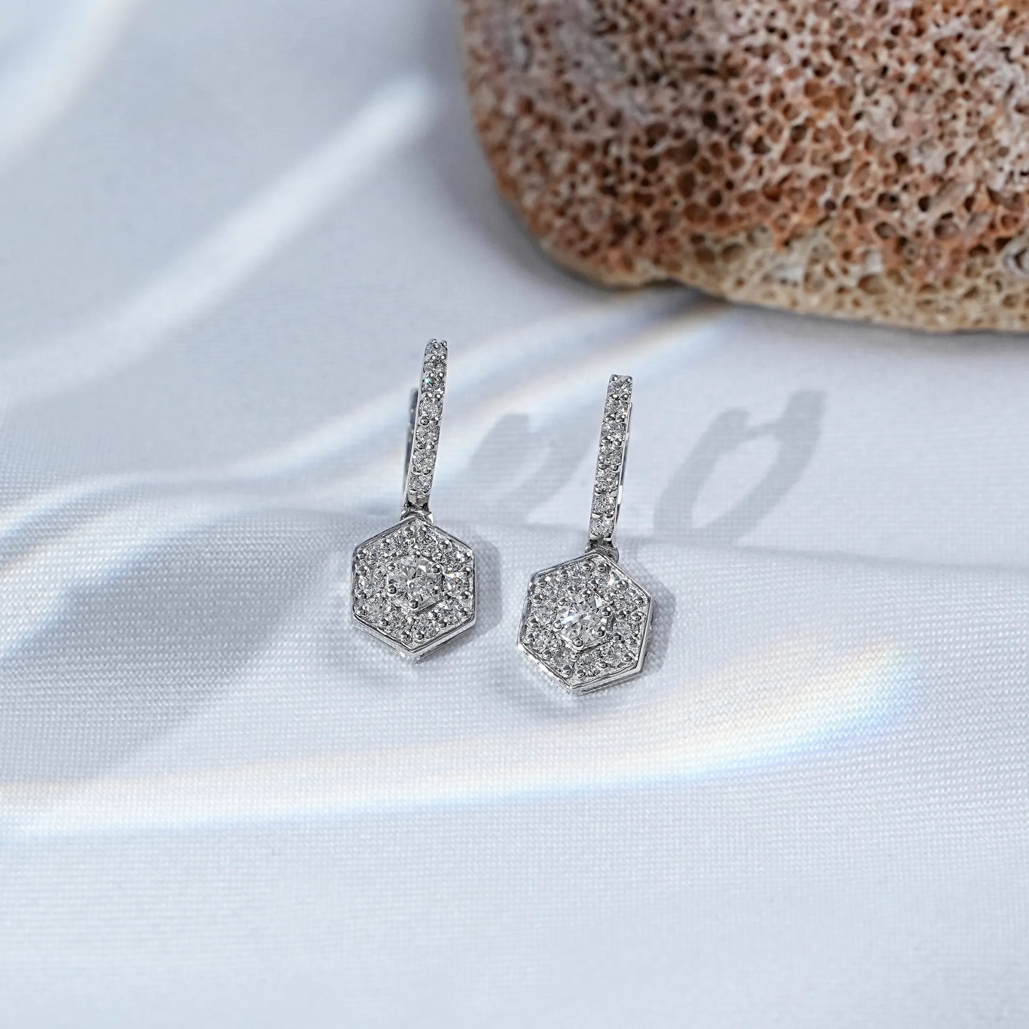 Hexagon Shape Round Cut Lab Diamond Dangle Earrings