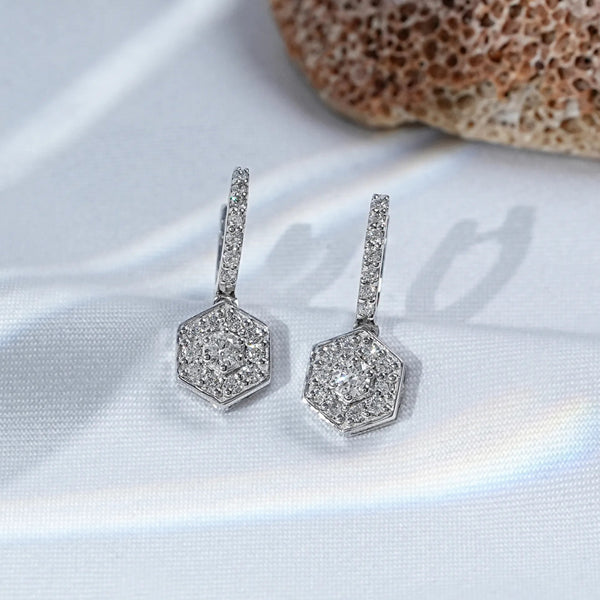 Hexagon Shape Round Cut Lab Diamond Dangle Earrings
