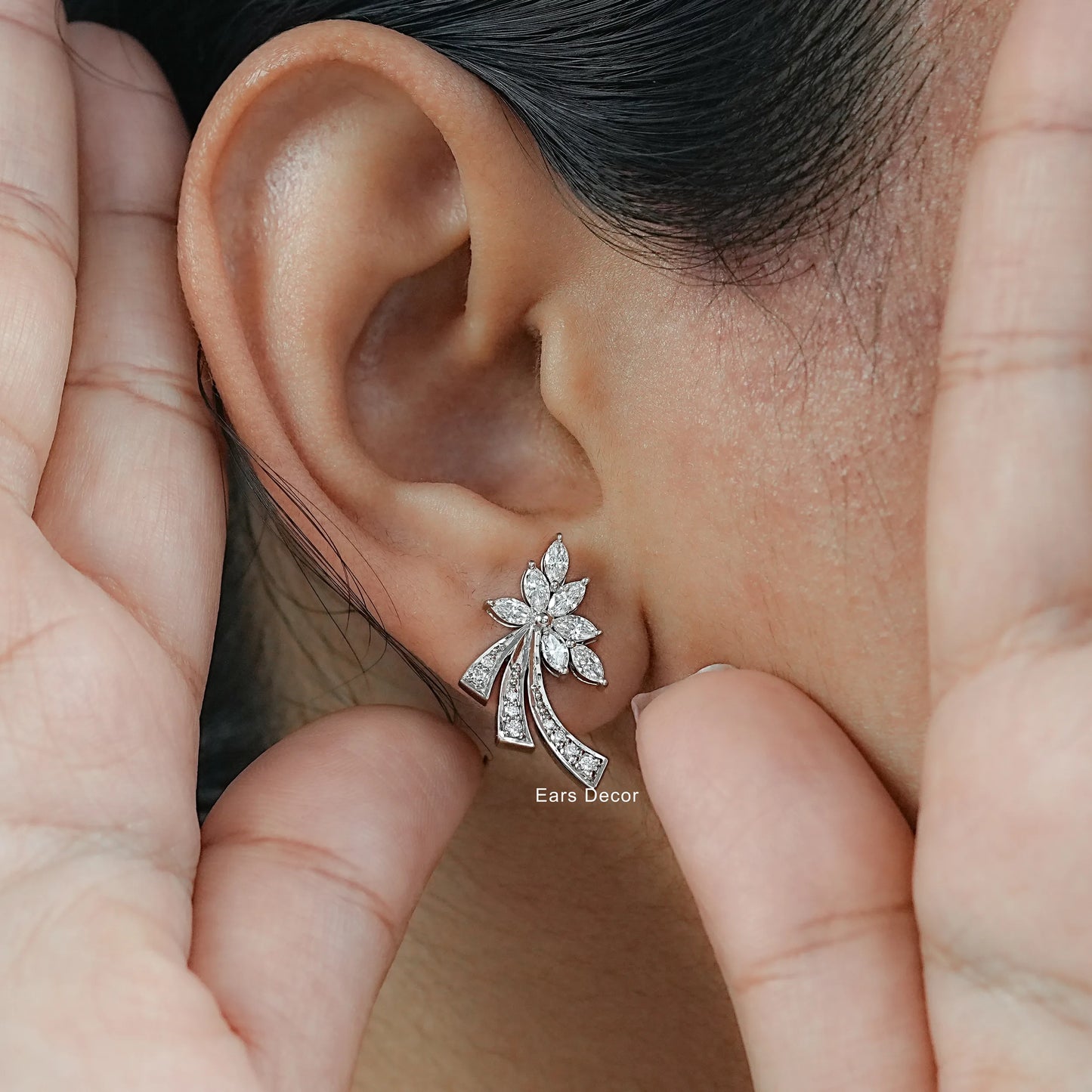 Marquise Cut Leaf Shaped Lab Diamond Stud Earrings