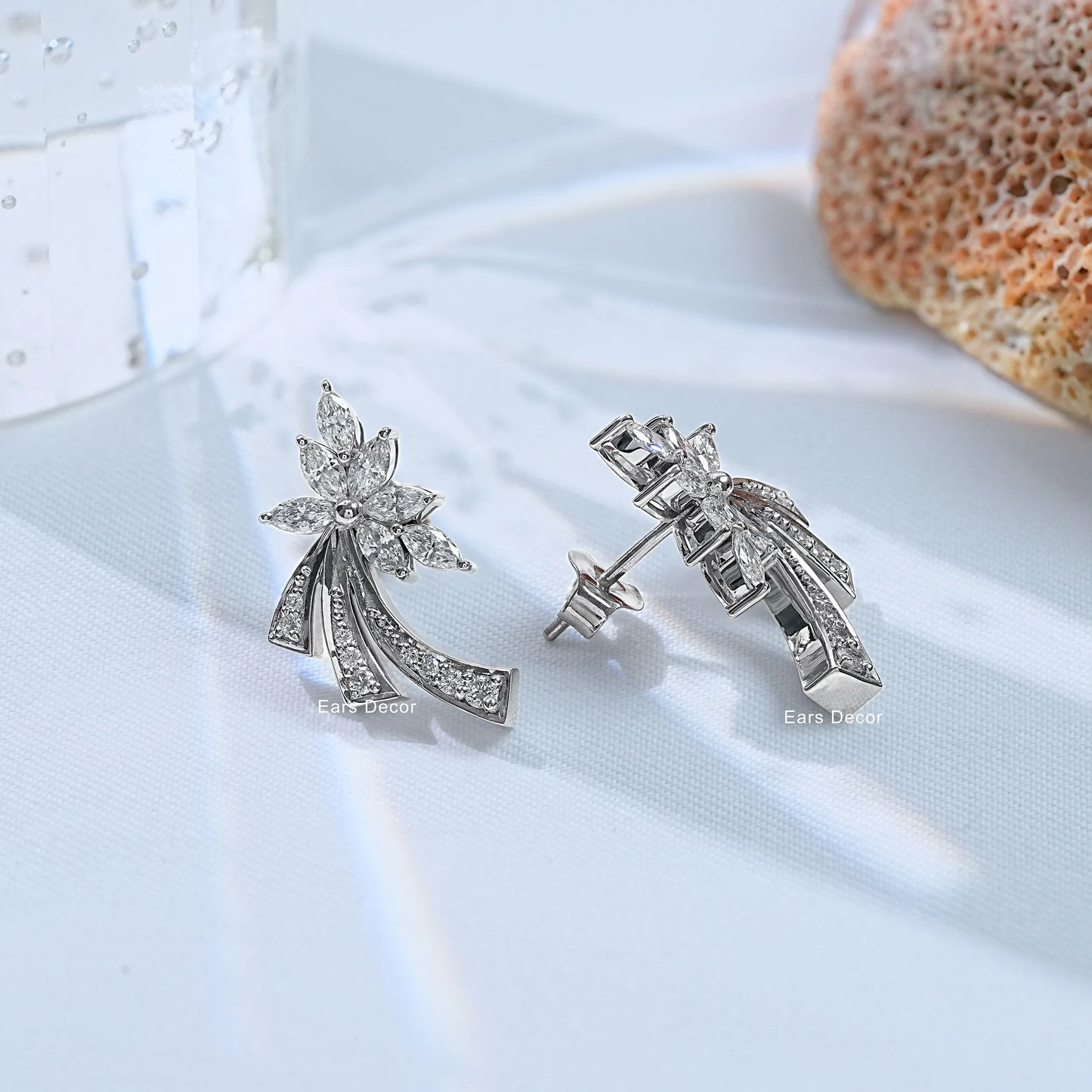 Marquise Cut Leaf Shaped Lab Diamond Stud Earrings