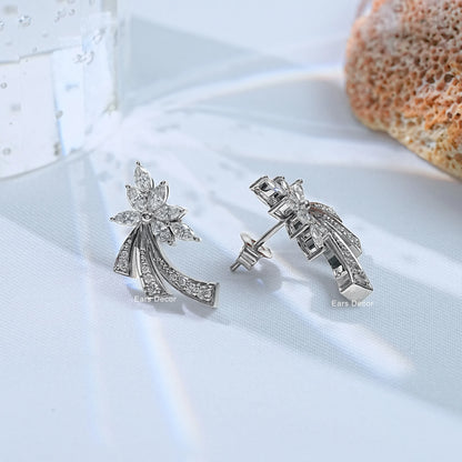 Marquise Cut Leaf Shaped Lab Diamond Stud Earrings