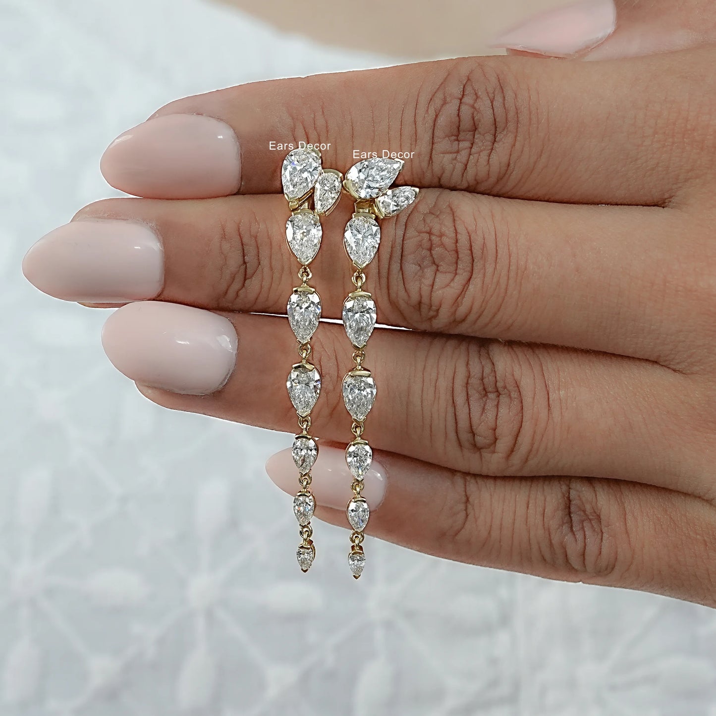 Pear Cut Lab Diamond Liner Drop Earrings