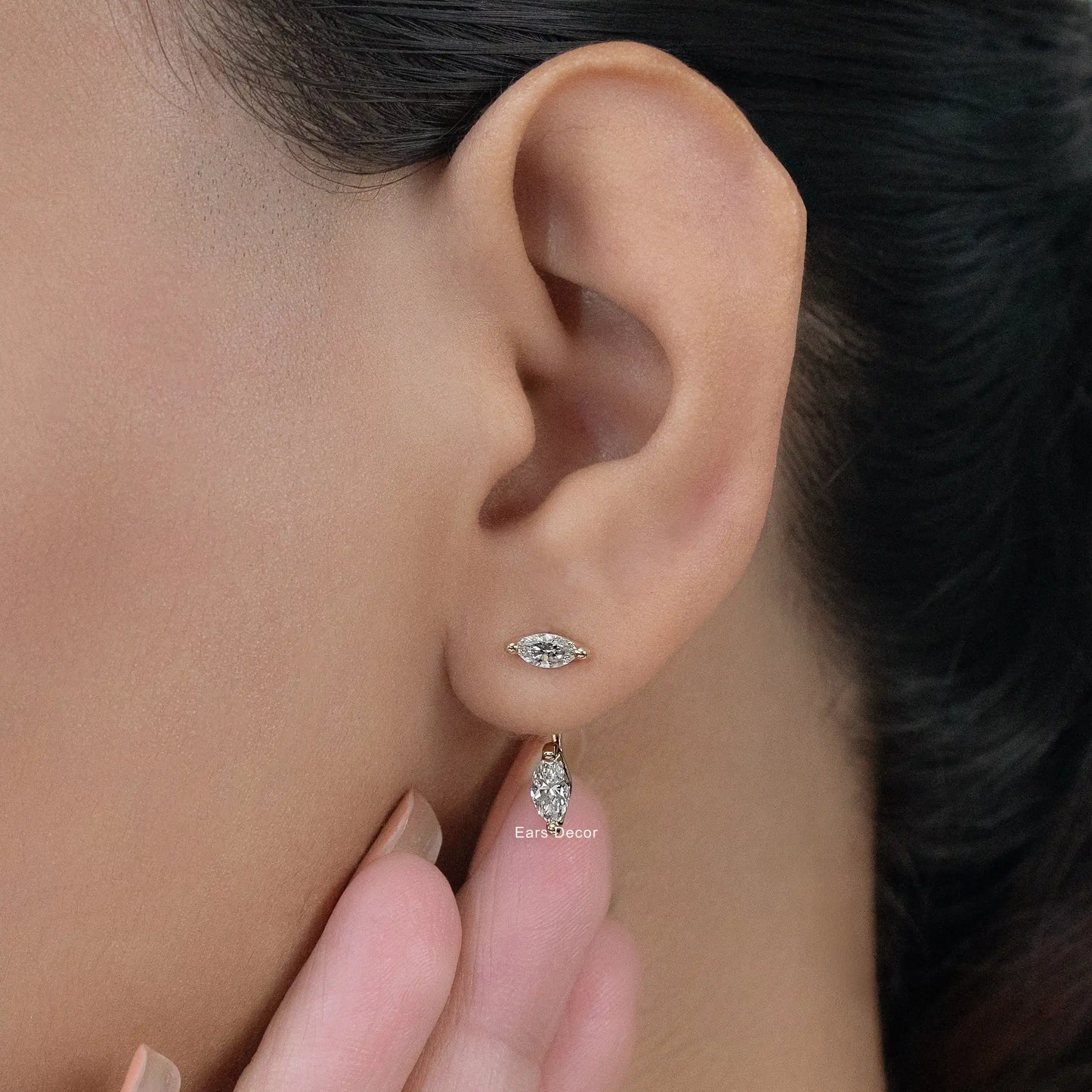 Marquise Diamond Stud Ear Jacket Earring